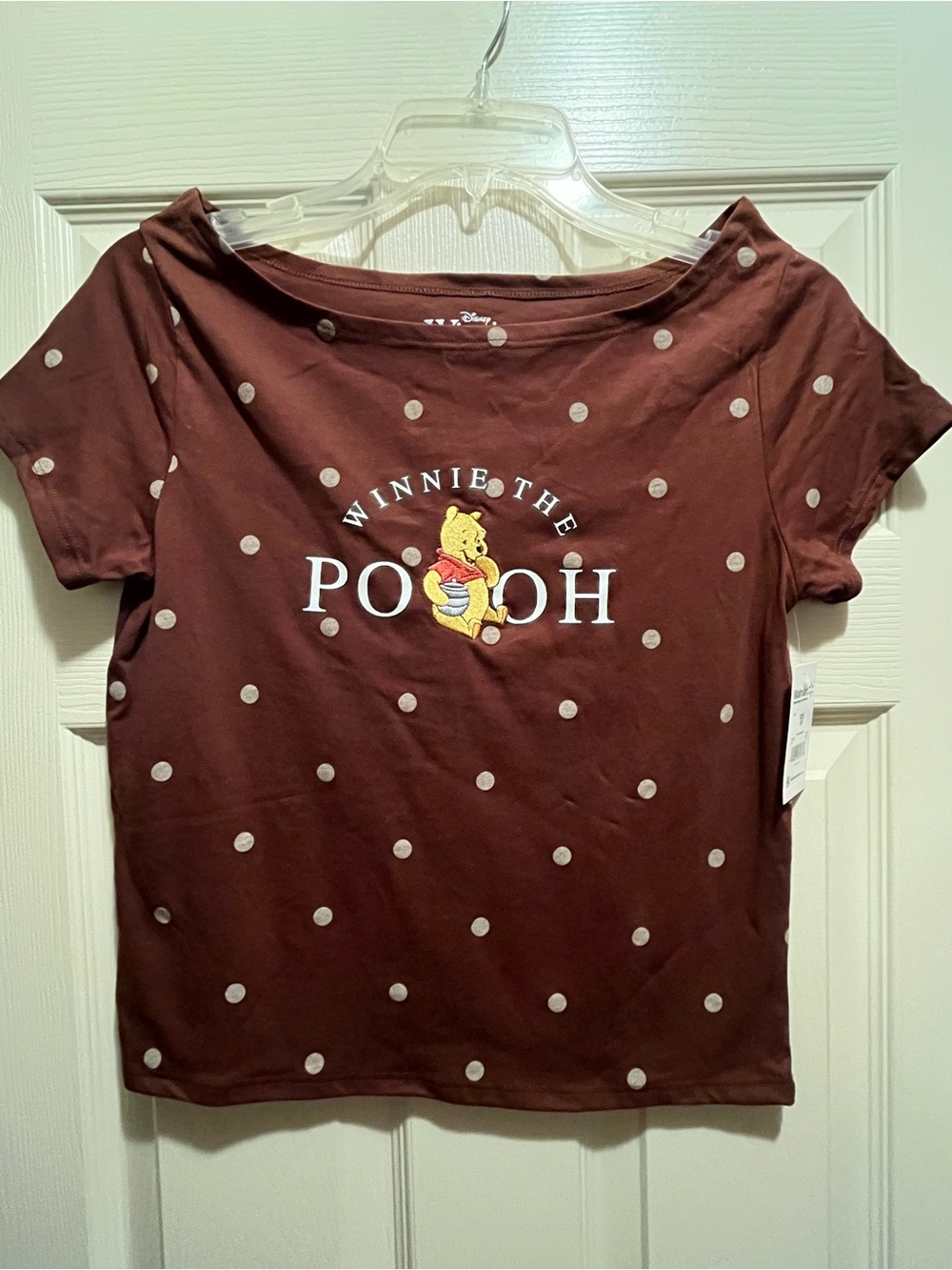 Disney Winnie the Pooh Polka Dot Short Sleeve T-Shirt Brown/White Adult XXS